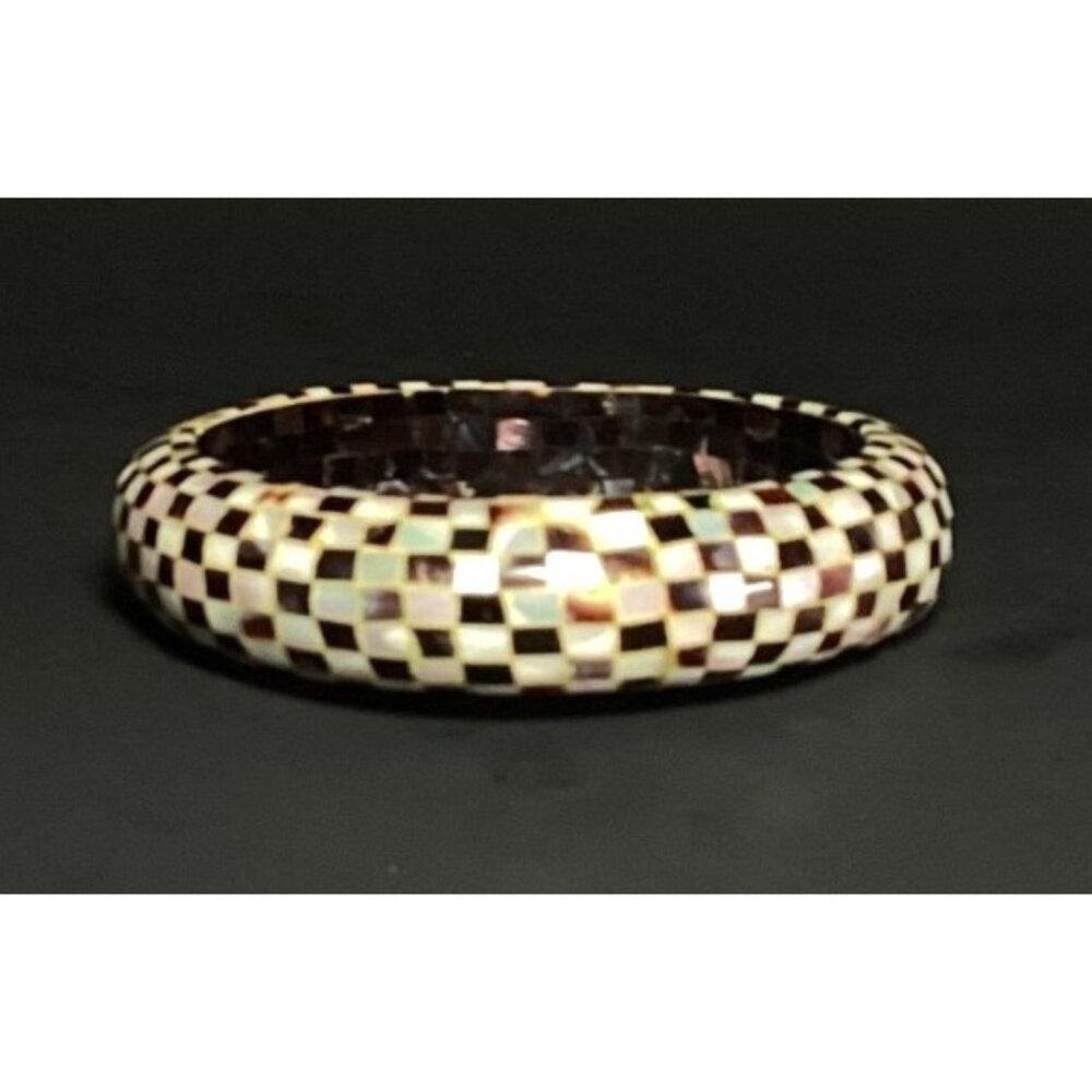 Checkered Mother Of Pearl Mosaic Bangle Bracelet Handcrafted Artisan Jewelry - Picture 4 of 9